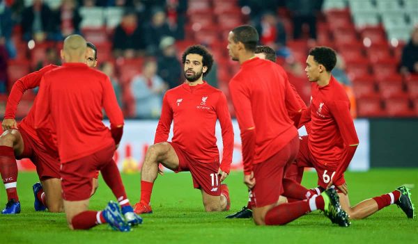 LIVERPOOL, ENGLAND - Wednesday, February 27, 2019: Liverpool's Mohamed Salah during the pre-match warm-up before the FA Premier League match between Liverpool FC and Watford FC at Anfield. (Pic by Paul Greenwood/Propaganda)