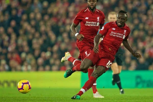 LIVERPOOL, ENGLAND - Wednesday, February 27, 2019: Liverpool's Sadio Mane (R) and Divock Origi during the FA Premier League match between Liverpool FC and Watford FC at Anfield. (Pic by Paul Greenwood/Propaganda)