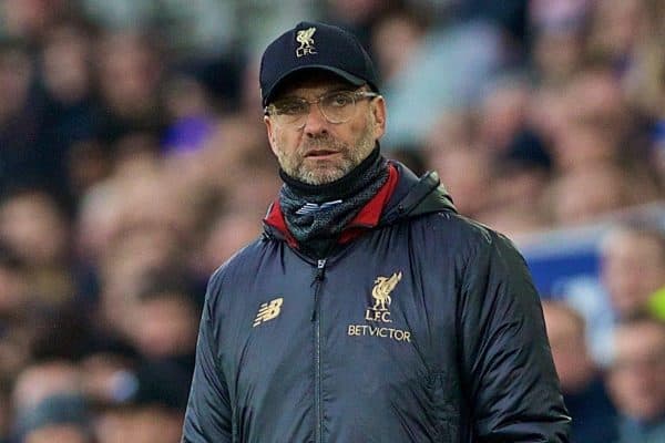 LIVERPOOL, ENGLAND - Sunday, March 3, 2019: Liverpool's manager J¸rgen Klopp during the FA Premier League match between Everton FC and Liverpool FC, the 233rd Merseyside Derby, at Goodison Park. (Pic by Laura Malkin/Propaganda)