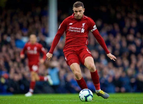 LIVERPOOL, ENGLAND - Sunday, March 3, 2019: Liverpool's captain Jordan Henderson during the FA Premier League match between Everton FC and Liverpool FC, the 233rd Merseyside Derby, at Goodison Park. (Pic by Laura Malkin/Propaganda)