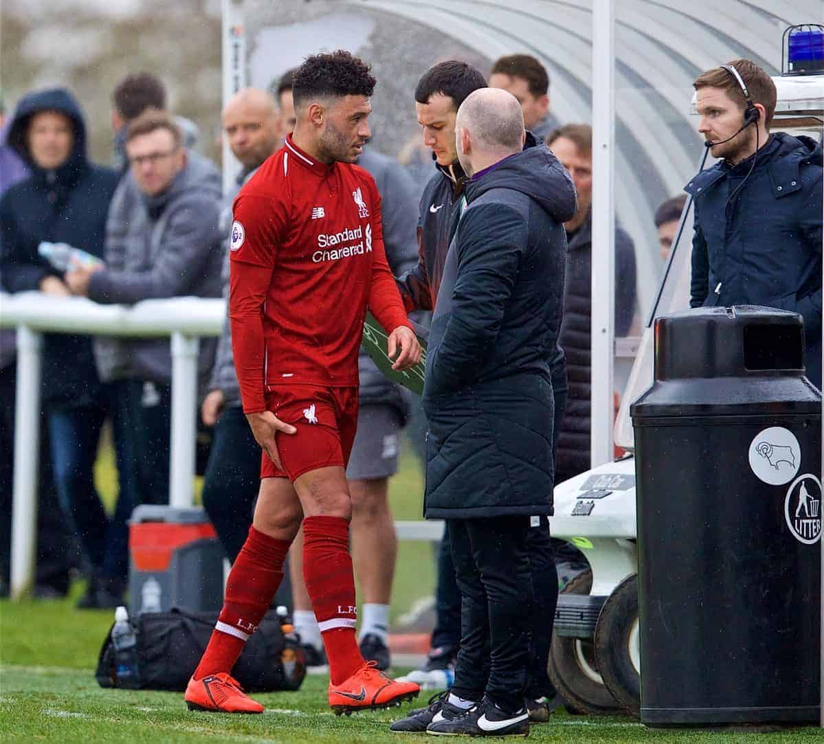 DERBY, ENGLAND - Friday, March 8, 2019: Liverpool's Alex Oxlade-Chamberlain walks off after being substituted during the FA Premier League 2 Division 1 match between Derby County FC Under-23's and Liverpool FC Under-23's at the Derby County FC Training Centre. (Pic by David Rawcliffe/Propaganda)