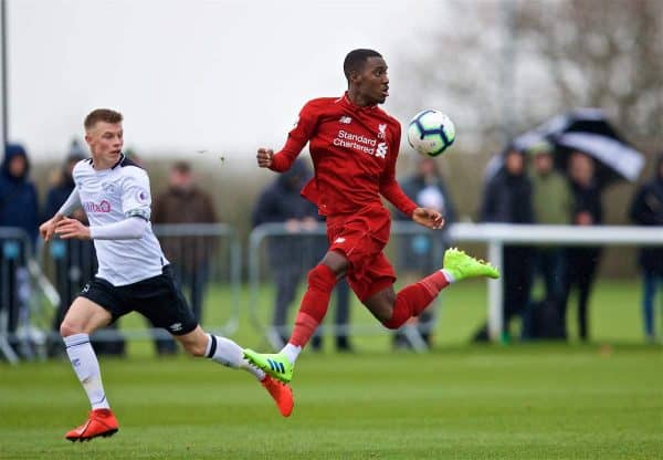 DERBY, ENGLAND - Friday, March 8, 2019: Liverpool's Rafael Camacho during the FA Premier League 2 Division 1 match between Derby County FC Under-23's and Liverpool FC Under-23's at the Derby County FC Training Centre. (Pic by David Rawcliffe/Propaganda)