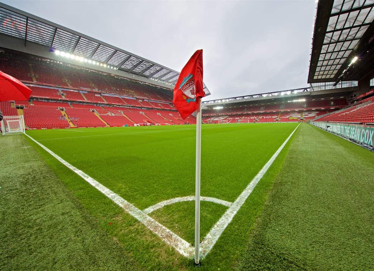 LIVERPOOL, ENGLAND - Saturday, March 9, 2019: A general view of the Anfield corner flag before the FA Premier League match between Liverpool FC and Burnley FC. (Pic by David Rawcliffe/Propaganda)