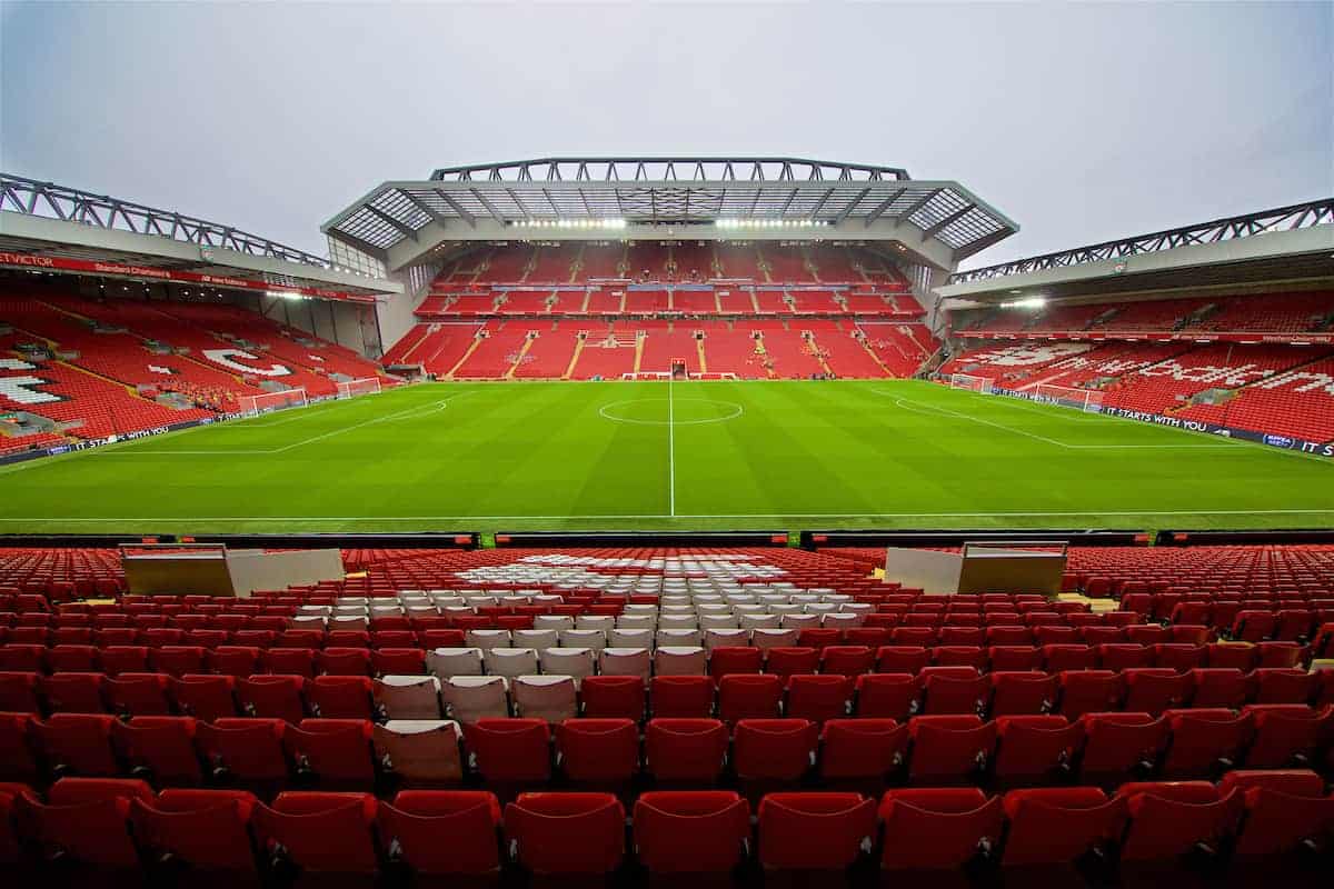 LIVERPOOL, ENGLAND - Saturday, March 9, 2019: A general view of Anfield from the Kenny Dalglish Stand looking out onto the new Main Stand before the FA Premier League match between Liverpool FC and Burnley FC. (Pic by David Rawcliffe/Propaganda)