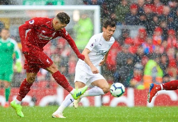 LIVERPOOL, ENGLAND - Saturday, March 9, 2019: Liverpool's Roberto Firmino during the FA Premier League match between Liverpool FC and Burnley FC at Anfield. (Pic by David Rawcliffe/Propaganda)