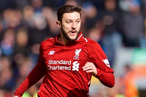 LIVERPOOL, ENGLAND - Saturday, March 9, 2019: Liverpool's Adam Lallana during the FA Premier League match between Liverpool FC and Burnley FC at Anfield. (Pic by David Rawcliffe/Propaganda)