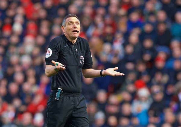 LIVERPOOL, ENGLAND - Saturday, March 9, 2019: Referee Andre Marriner during the FA Premier League match between Liverpool FC and Burnley FC at Anfield. (Pic by David Rawcliffe/Propaganda)