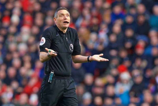 LIVERPOOL, ENGLAND - Saturday, March 9, 2019: Referee Andre Marriner during the FA Premier League match between Liverpool FC and Burnley FC at Anfield. (Pic by David Rawcliffe/Propaganda)