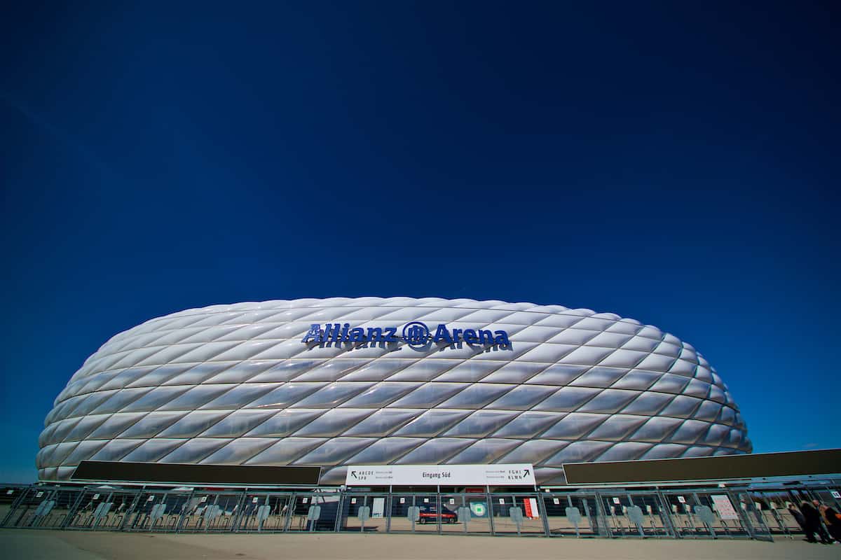 MUNICH, GERMANY - Tuesday, March 12, 2019: A general view of the exterior of the Allianz Arena ahead of the UEFA Champions League Round of 16 2nd Leg match between FC Bayern München and Liverpool FC at the Allianz Arena. (Pic by David Rawcliffe/Propaganda)