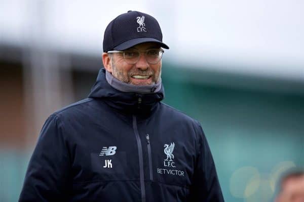 LIVERPOOL, ENGLAND - Tuesday, March 12, 2019: Liverpool's manager Jürgen Klopp during a training session at Melwood Training Ground ahead of the UEFA Champions League Round of 16 1st Leg match between FC Bayern München and Liverpool FC. (Pic by Laura Malkin/Propaganda)