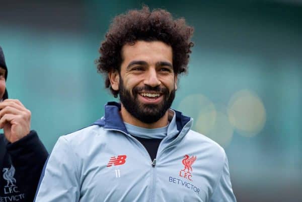 LIVERPOOL, ENGLAND - Tuesday, March 12, 2019: Liverpool's Mohamed Salah during a training session at Melwood Training Ground ahead of the UEFA Champions League Round of 16 1st Leg match between FC Bayern München and Liverpool FC. (Pic by Laura Malkin/Propaganda)