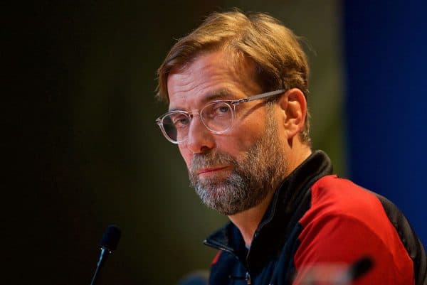 MUNICH, GERMANY - Tuesday, March 12, 2019: Liverpool's manager Jürgen Klopp during a press conference ahead of the UEFA Champions League Round of 16 2nd Leg match between FC Bayern München and Liverpool FC at the Allianz Arena. (Pic by David Rawcliffe/Propaganda)