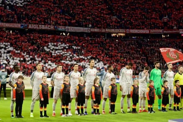 MUNICH, GERMANY - Wednesday, March 13, 2019: Liverpool players before the UEFA Champions League Round of 16 2nd Leg match between FC Bayern M¸nchen and Liverpool FC at the Allianz Arena. (Pic by David Rawcliffe/Propaganda)