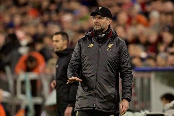 MUNICH, GERMANY - Wednesday, March 13, 2019: Liverpool's manager J¸rgen Klopp reacts during the UEFA Champions League Round of 16 2nd Leg match between FC Bayern M¸nchen and Liverpool FC at the Allianz Arena. (Pic by David Rawcliffe/Propaganda)