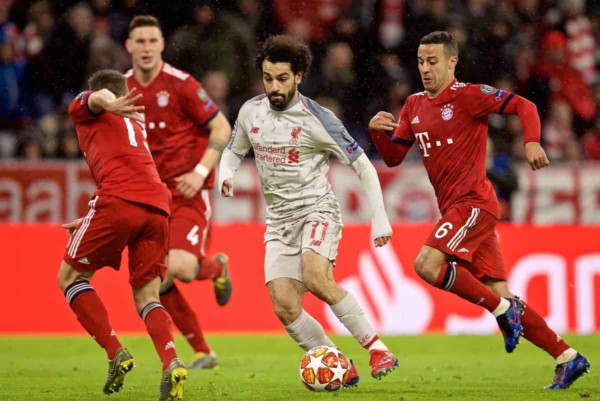 MUNICH, GERMANY - Wednesday, March 13, 2019: Liverpool's Mohamed Salah during the UEFA Champions League Round of 16 2nd Leg match between FC Bayern M¸nchen and Liverpool FC at the Allianz Arena. (Pic by David Rawcliffe/Propaganda)