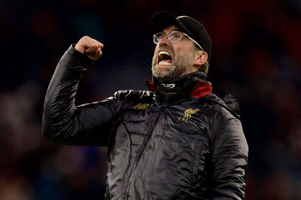 MUNICH, GERMANY - Wednesday, March 13, 2019: Liverpool's manager Jürgen Klopp celebrates 3-1 victory over FC Bayern Munich after the UEFA Champions League Round of 16 2nd Leg match between FC Bayern München and Liverpool FC at the Allianz Arena. (Pic by David Rawcliffe/Propaganda)