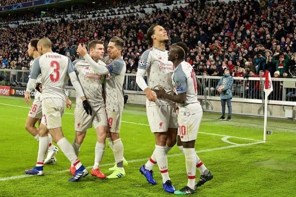 MUNICH, GERMANY - Wednesday, March 13, 2019: Liverpool's Virgil van Dijk celebrates scoring the third goal during the UEFA Champions League Round of 16 2nd Leg match between FC Bayern M¸nchen and Liverpool FC at the Allianz Arena. (Pic by David Rawcliffe/Propaganda)