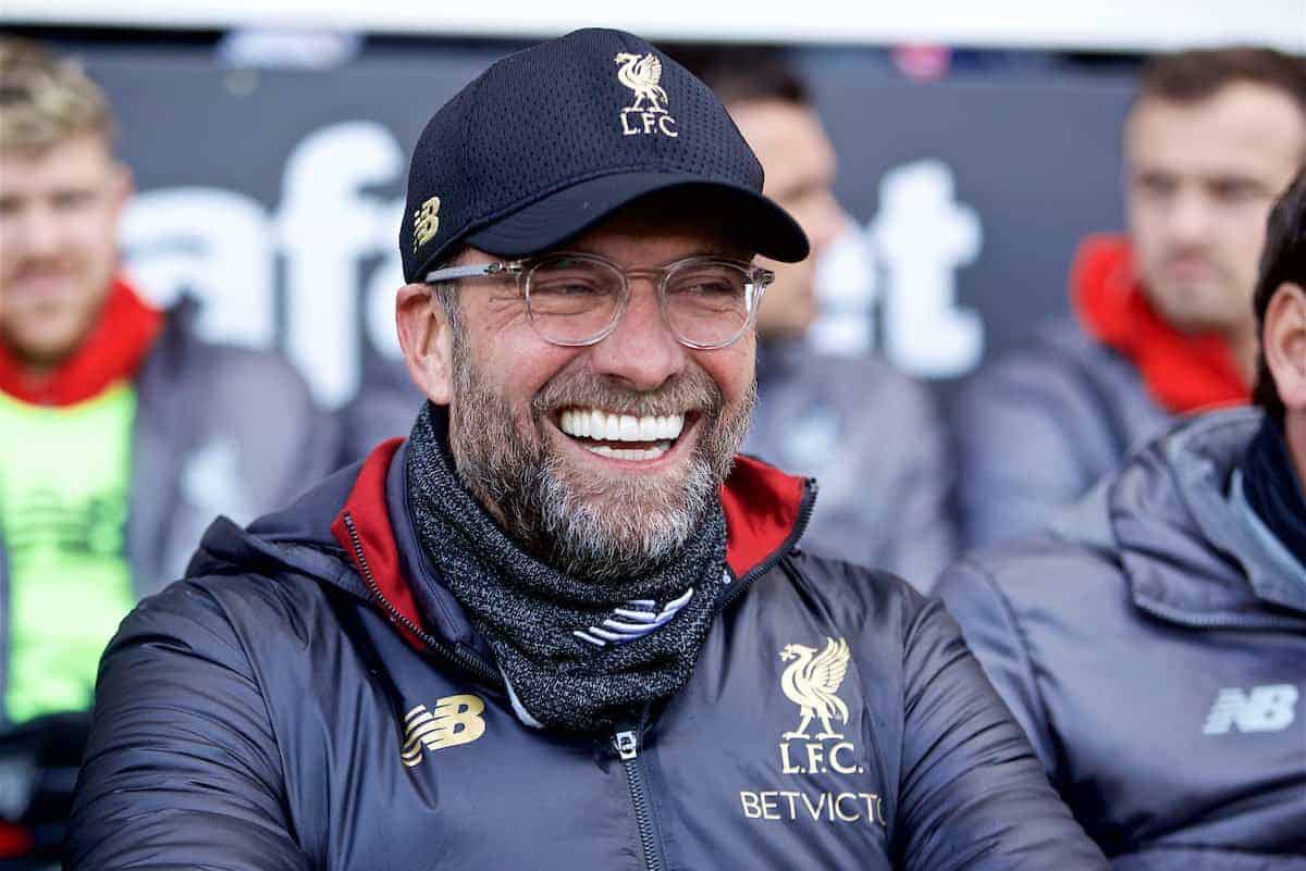 LONDON, ENGLAND - Sunday, March 17, 2019: Liverpool's manager Jürgen Klopp before during the FA Premier League match between Fulham FC and Liverpool FC at Craven Cottage. (Pic by David Rawcliffe/Propaganda)