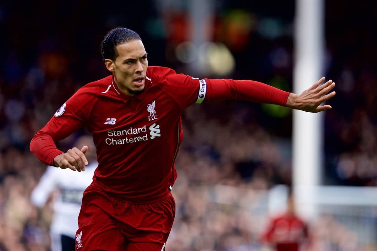 LONDON, ENGLAND - Sunday, March 17, 2019: Liverpool's captain Virgil van Dijk during the FA Premier League match between Fulham FC and Liverpool FC at Craven Cottage. (Pic by David Rawcliffe/Propaganda)