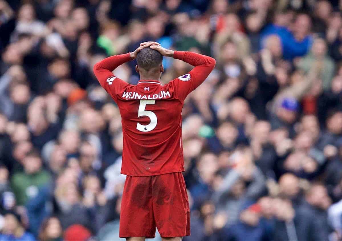 LONDON, ENGLAND - Sunday, March 17, 2019: Liverpool's Georginio Wijnaldum looks dejected after missing a chance during the FA Premier League match between Fulham FC and Liverpool FC at Craven Cottage. (Pic by David Rawcliffe/Propaganda)