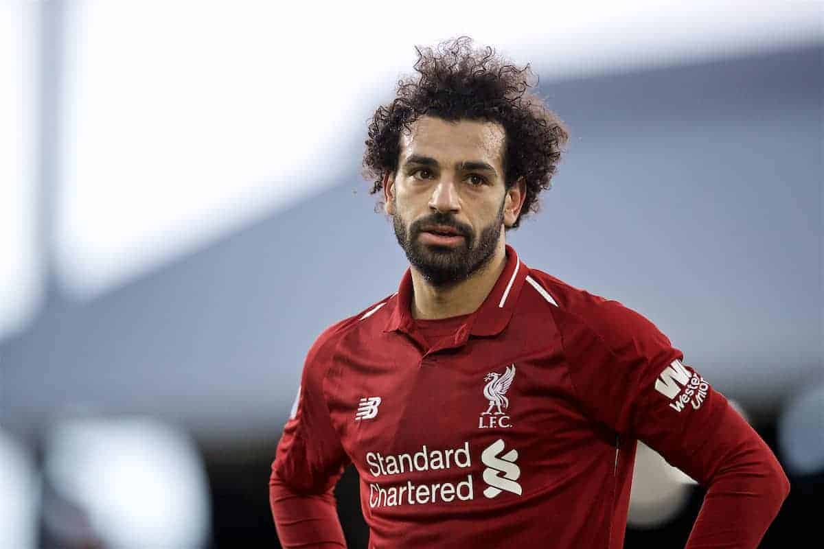 LONDON, ENGLAND - Sunday, March 17, 2019: Liverpool's Mohamed Salah during the FA Premier League match between Fulham FC and Liverpool FC at Craven Cottage. (Pic by David Rawcliffe/Propaganda)