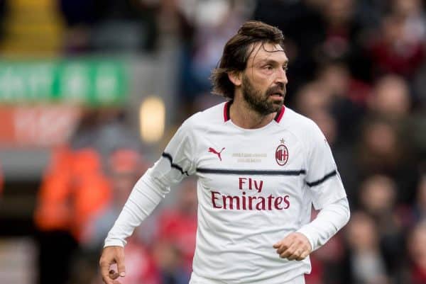 LIVERPOOL, ENGLAND - Saturday, March 23, 2019: AC Milan's Andrea Pirlo during the LFC Foundation charity match between Liverpool FC Legends and Milan Glorie at Anfield. (Pic by Paul Greenwood/Propaganda)