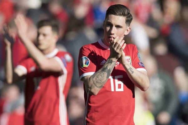 CARDIFF, WALES - Sunday, March 24, 2019: Wales' Harry Wilson applauds the crowd after the opening UEFA Euro 2020 Qualifying Group E match between Wales and Slovakia at the Cardiff City Stadium. (Pic by Laura Malkin/Propaganda)