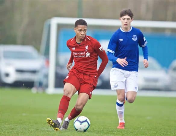 LIVERPOOL, ENGLAND - Saturday, March 30, 2019: Liverpool's Elijah Dixon-Bonner during the FA Premier League Academy match between Everton FC and Liverpool FC, the Mini-Mini Merseyside Derby, at Finch Farm. (Pic by David Rawcliffe/Propaganda)