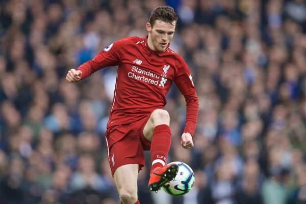 LIVERPOOL, ENGLAND - Sunday, March 31, 2019: Liverpool's Andy Robertson during the FA Premier League match between Liverpool FC and Tottenham Hotspur FC at Anfield. (Pic by David Rawcliffe/Propaganda)