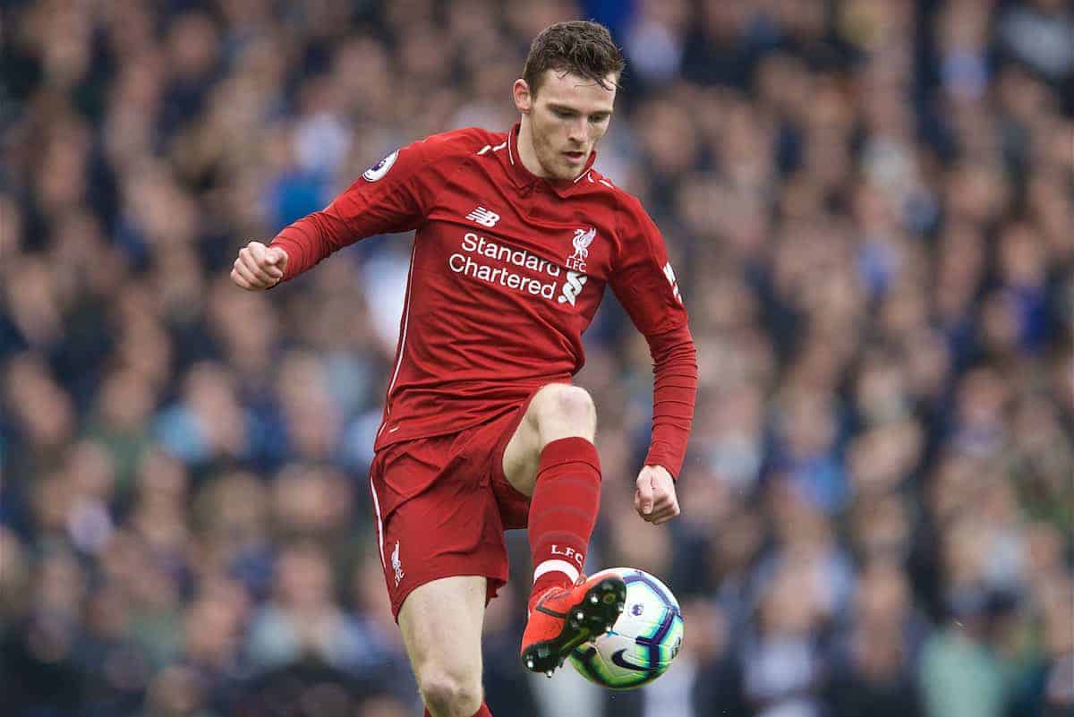 LIVERPOOL, ENGLAND - Sunday, March 31, 2019: Liverpool's Andy Robertson during the FA Premier League match between Liverpool FC and Tottenham Hotspur FC at Anfield. (Pic by David Rawcliffe/Propaganda)