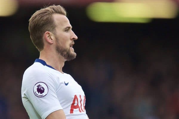 LIVERPOOL, ENGLAND - Sunday, March 31, 2019: Tottenham Hotspur's Harry Kane during the FA Premier League match between Liverpool FC and Tottenham Hotspur FC at Anfield. (Pic by David Rawcliffe/Propaganda)