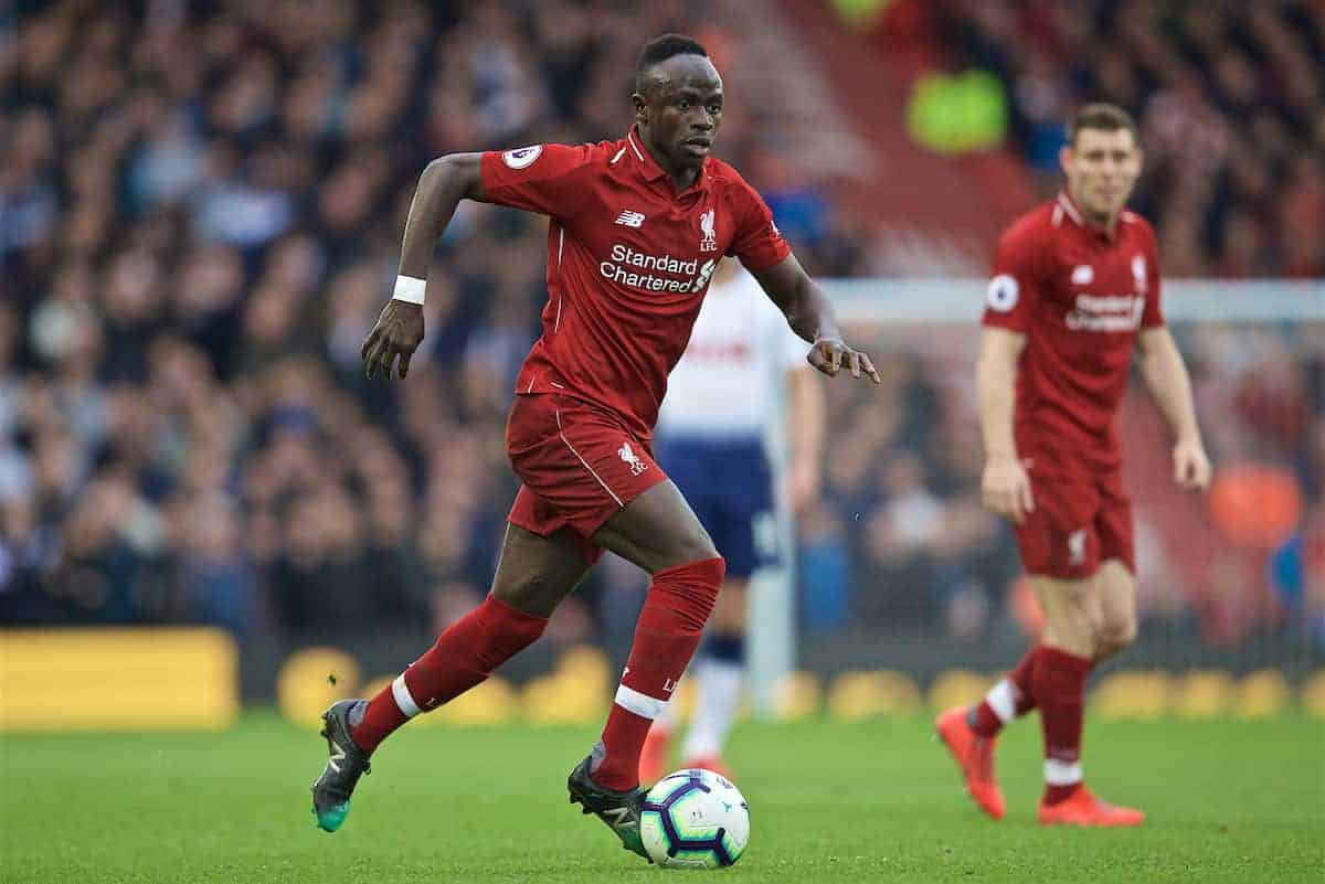 LIVERPOOL, ENGLAND - Sunday, March 31, 2019: Liverpool's Sadio Mane during the FA Premier League match between Liverpool FC and Tottenham Hotspur FC at Anfield. (Pic by David Rawcliffe/Propaganda)