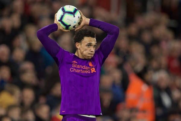 SOUTHAMPTON, ENGLAND - Friday, April 5, 2019: Liverpool's Trent Alexander-Arnold during the FA Premier League match between Southampton FC and Liverpool FC at the St. Mary's Stadium. (Pic by David Rawcliffe/Propaganda)