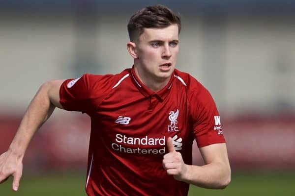 KIRKBY, ENGLAND - Saturday, April 6, 2019: Liverpool's Ben Woodburn during the Under-23 FA Premier League 2 Division 1 match between Liverpool and Chelsea at the Academy. (Pic by David Rawcliffe/Propaganda)