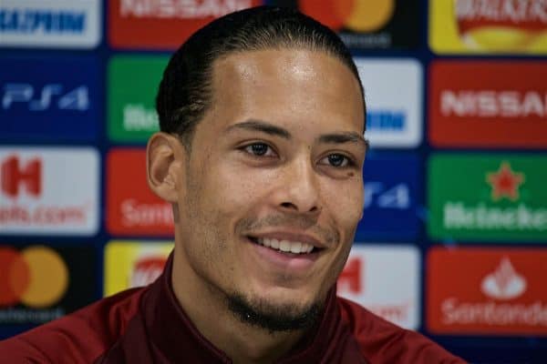 LIVERPOOL, ENGLAND - Monday, April 8, 2019: Liverpool's Virgil van Dijk during a press conference at Anfield ahead of the UEFA Champions League Quarter-Final 1st Leg match between Liverpool FC and FC Porto. (Pic by David Rawcliffe/Propaganda)