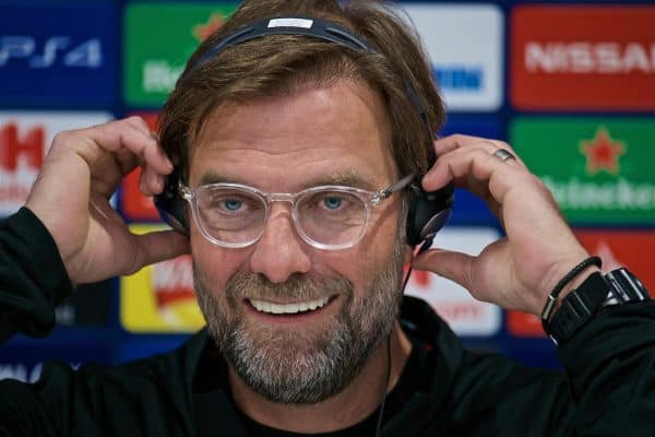 LIVERPOOL, ENGLAND - Monday, April 8, 2019: Liverpool's manager Jürgen Klopp during a press conference at Anfield ahead of the UEFA Champions League Quarter-Final 1st Leg match between Liverpool FC and FC Porto. (Pic by David Rawcliffe/Propaganda)