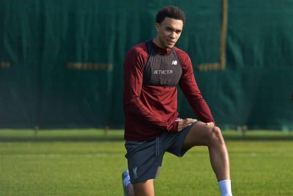 LIVERPOOL, ENGLAND - Monday, April 8, 2019: Liverpool's Trent Alexander-Arnold during a training session at Melwood Training Ground ahead of the UEFA Champions League Quarter-Final 1st Leg match between Liverpool FC and FC Porto. (Pic by David Rawcliffe/Propaganda)