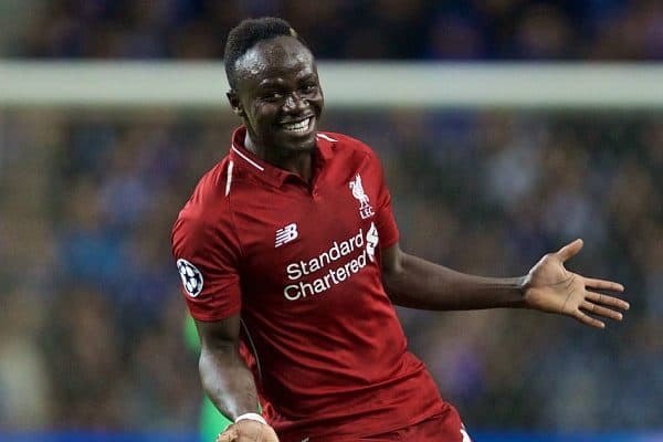 PORTO, PORTUGAL - Wednesday, April 17, 2019: Liverpool's Sadio Mane celebrates scoring the first goal during the UEFA Champions League Quarter-Final 2nd Leg match between FC Porto and Liverpool FC at Est·dio do Drag„o. (Pic by David Rawcliffe/Propaganda)