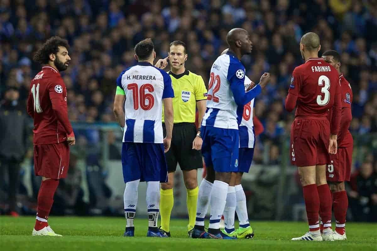 PORTO, PORTUGAL - Wednesday, April 17, 2019: Referee Danny Makkelie consults VAR during the UEFA Champions League Quarter-Final 2nd Leg match between FC Porto and Liverpool FC at Est·dio do Drag„o. (Pic by David Rawcliffe/Propaganda)