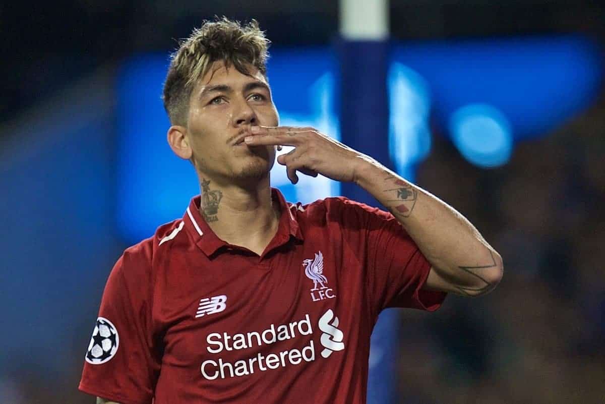 PORTO, PORTUGAL - Wednesday, April 17, 2019: Liverpool's Roberto Firmino celebrates scoring the third goal during the UEFA Champions League Quarter-Final 2nd Leg match between FC Porto and Liverpool FC at Est·dio do Drag„o. (Pic by David Rawcliffe/Propaganda)