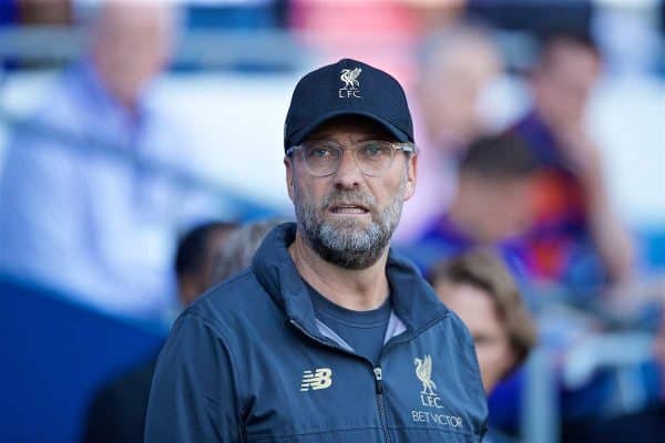 CARDIFF, WALES - Saturday, April 20, 2019: Liverpool's manager Jürgen Klopp before the FA Premier League match between Cardiff City FC and Liverpool FC at the Cardiff City Stadium. (Pic by David Rawcliffe/Propaganda)