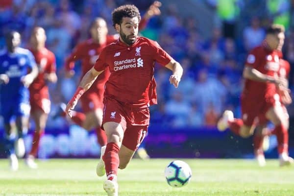 CARDIFF, WALES - Saturday, April 20, 2019: Liverpool's Mohamed Salah during the FA Premier League match between Cardiff City FC and Liverpool FC at the Cardiff City Stadium. (Pic by David Rawcliffe/Propaganda)