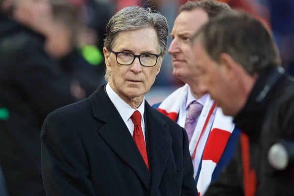 LIVERPOOL, ENGLAND - Friday, April 26, 2019: Liverpool's owner John W. Henry during the FA Premier League match between Liverpool FC and Huddersfield Town AFC at Anfield. (Pic by David Rawcliffe/Propaganda)