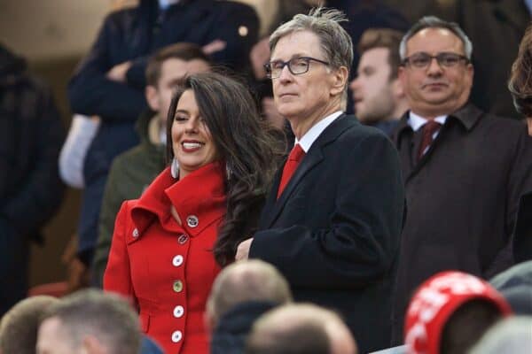 LIVERPOOL, ENGLAND - Friday, April 26, 2019: Liverpool's owner John W. Henry (R) and his wife Linda Pizzuti before the FA Premier League match between Liverpool FC and Huddersfield Town AFC at Anfield. (Pic by David Rawcliffe/Propaganda)