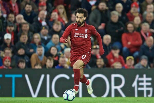 LIVERPOOL, ENGLAND - Friday, April 26, 2019: Liverpool's Mohamed Salah during the FA Premier League match between Liverpool FC and Huddersfield Town AFC at Anfield. (Pic by David Rawcliffe/Propaganda)