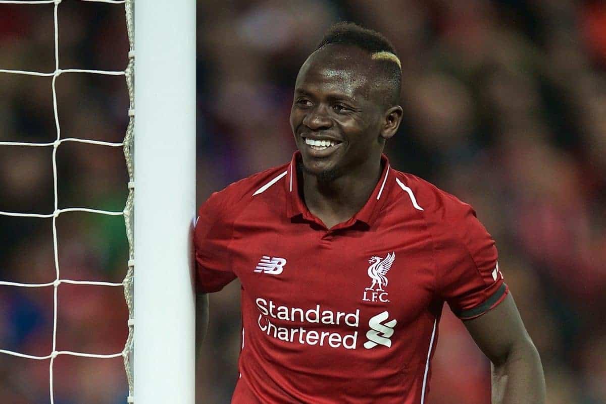 LIVERPOOL, ENGLAND - Friday, April 26, 2019: Liverpool's Sadio Mane smiles during the FA Premier League match between Liverpool FC and Huddersfield Town AFC at Anfield. (Pic by David Rawcliffe/Propaganda)