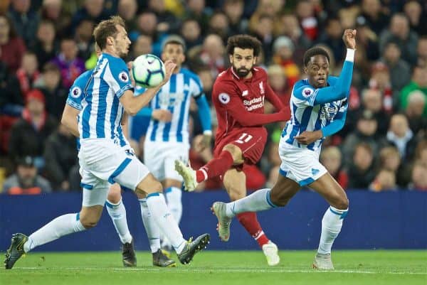 LIVERPOOL, ENGLAND - Friday, April 26, 2019: Liverpool's Mohamed Salah during the FA Premier League match between Liverpool FC and Huddersfield Town AFC at Anfield. (Pic by David Rawcliffe/Propaganda)