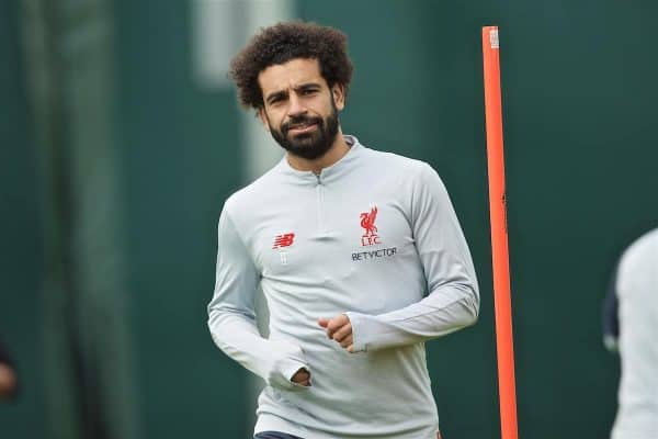 LIVERPOOL, ENGLAND - Tuesday, April 30, 2019: Liverpool's Mohamed Salah during a training session at Melwood Training Ground ahead of the UEFA Champions League Semi-Final 1st Leg match between FC Barcelona and Liverpool FC. (Pic by Laura Malkin/Propaganda)