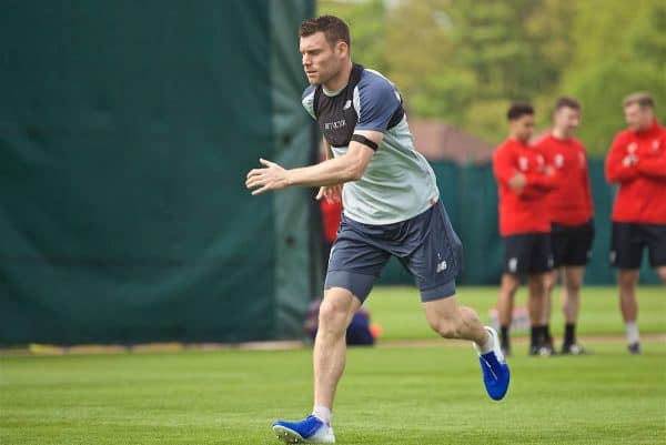 LIVERPOOL, ENGLAND - Tuesday, April 30, 2019: Liverpool's James Milner during a training session at Melwood Training Ground ahead of the UEFA Champions League Semi-Final 1st Leg match between FC Barcelona and Liverpool FC. (Pic by Laura Malkin/Propaganda)