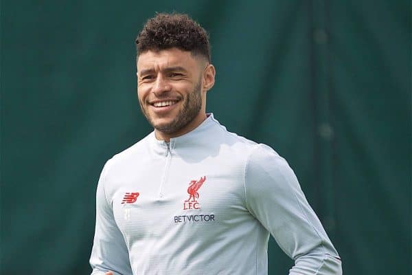 LIVERPOOL, ENGLAND - Tuesday, April 30, 2019: Liverpool's Alex Oxlade-Chamberlain during a training session at Melwood Training Ground ahead of the UEFA Champions League Semi-Final 1st Leg match between FC Barcelona and Liverpool FC. (Pic by Laura Malkin/Propaganda)